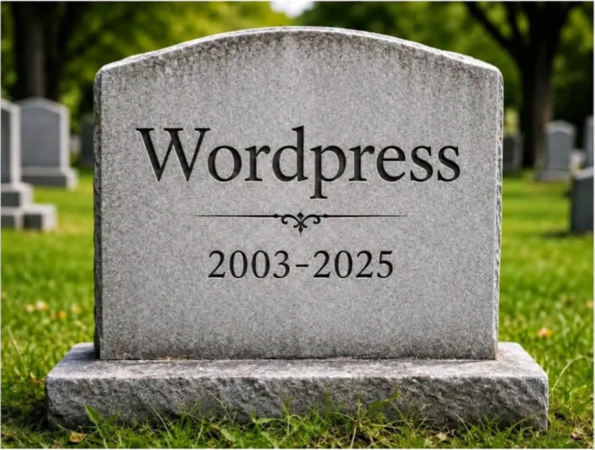 A headstone engraved Wordpress 2003 to 2025
