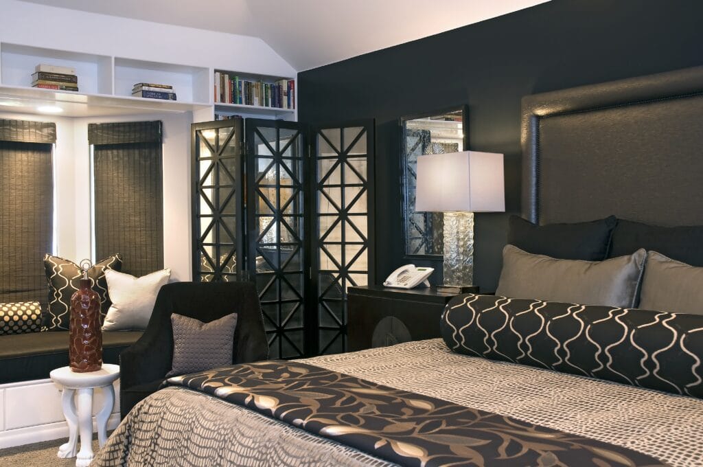 Bedroom interior design by Landry Designs in Arlington, TX (alternate view)