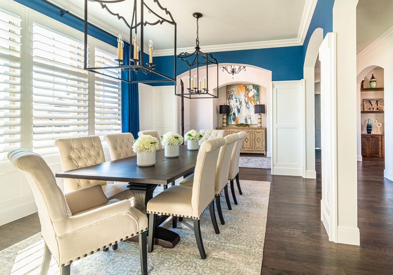 Residential dining room interior designed by Landry Designs in the Dallas–Fort Worth area