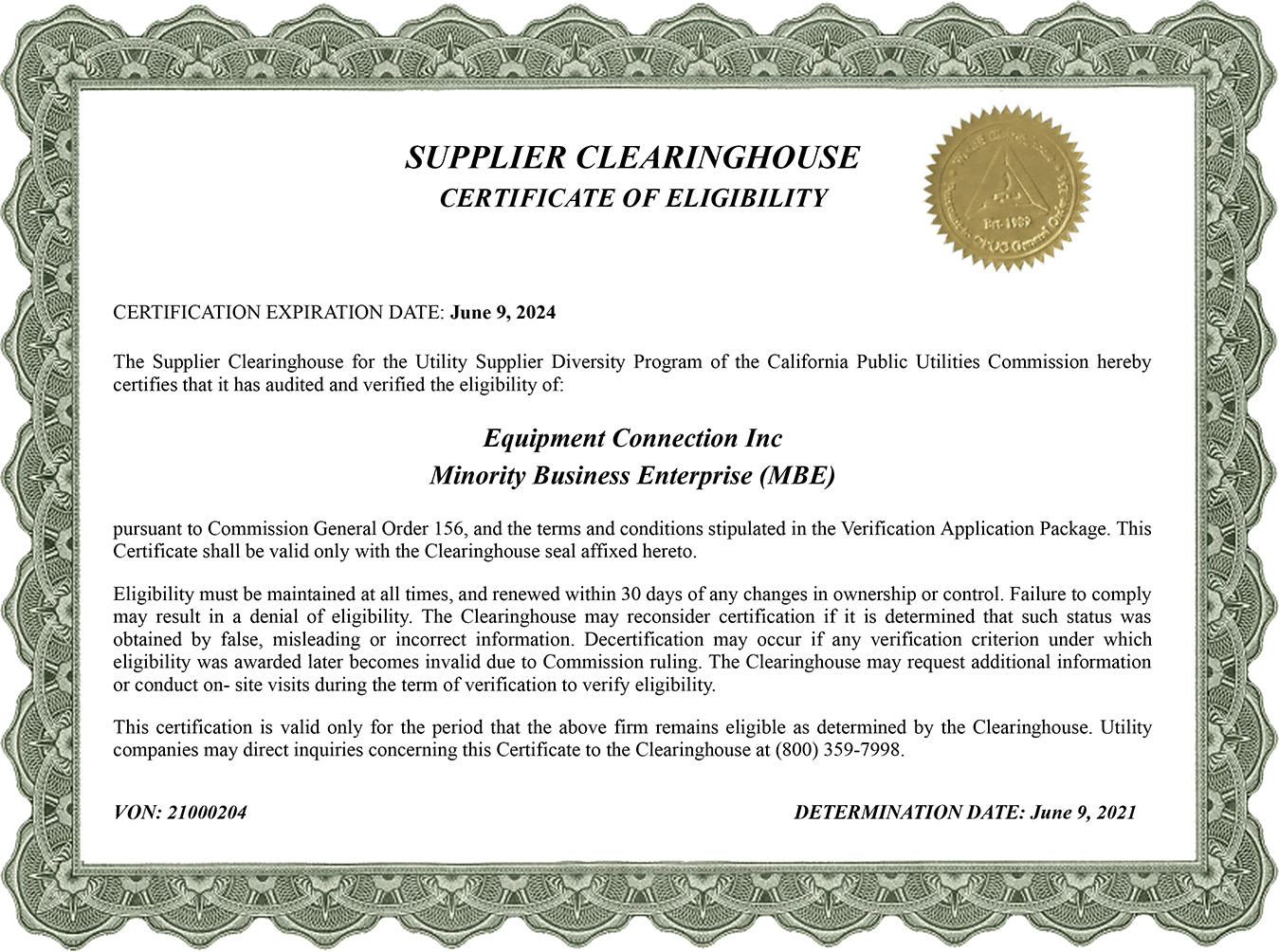 MBE Certified