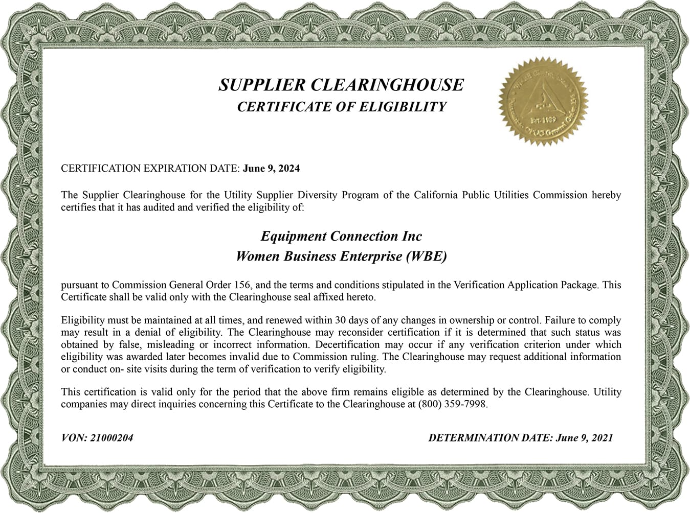WBE Certified
